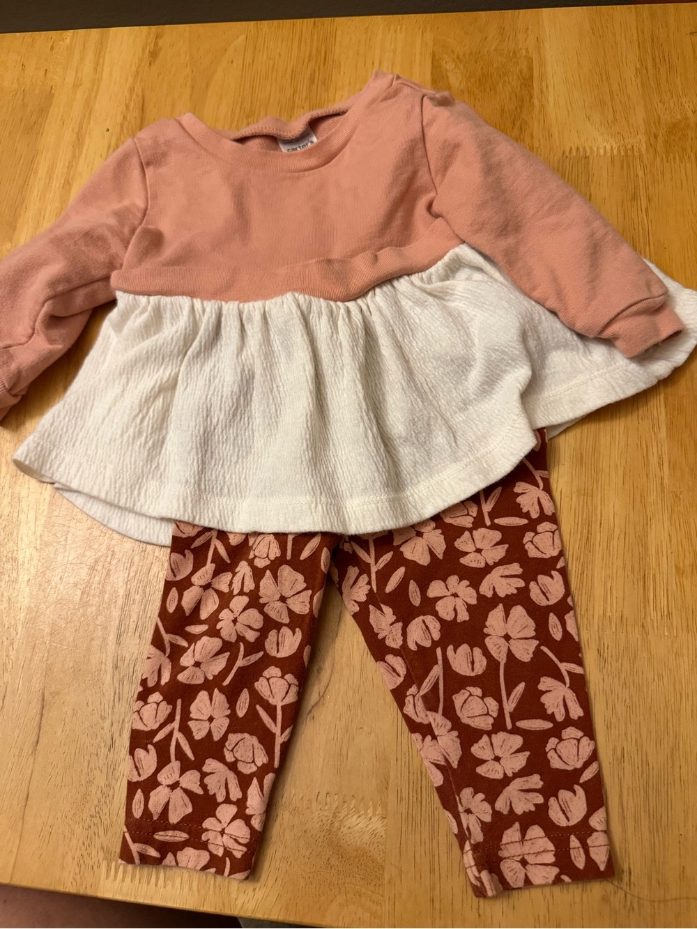 Toddler Two-Piece Pink Peplum Top & Floral Leggings carters 6 mo - Picture 1 of 2